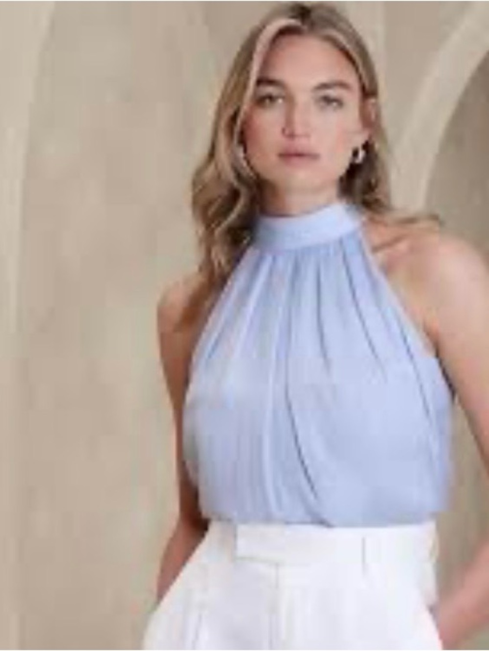Gorgeous Banana Republic Light Blue Silky Essential Halter Blouse Size XL